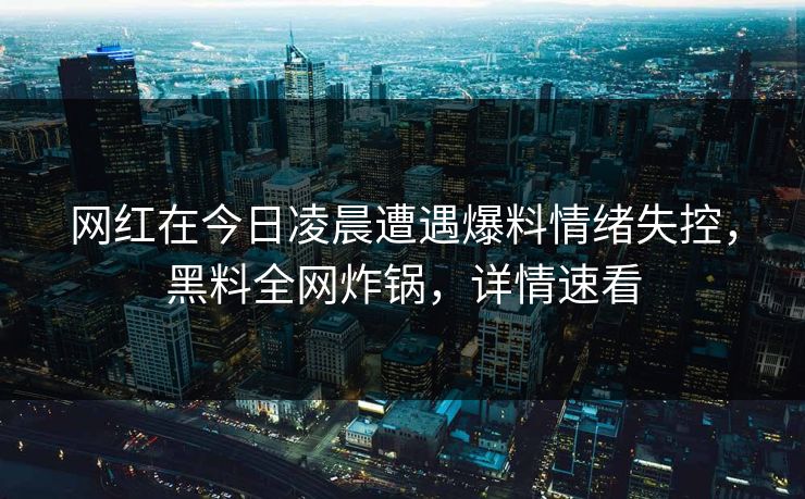 网红在今日凌晨遭遇爆料情绪失控，黑料全网炸锅，详情速看