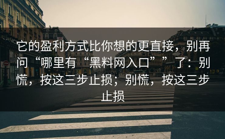 它的盈利方式比你想的更直接，别再问“哪里有“黑料网入口””了：别慌，按这三步止损；别慌，按这三步止损